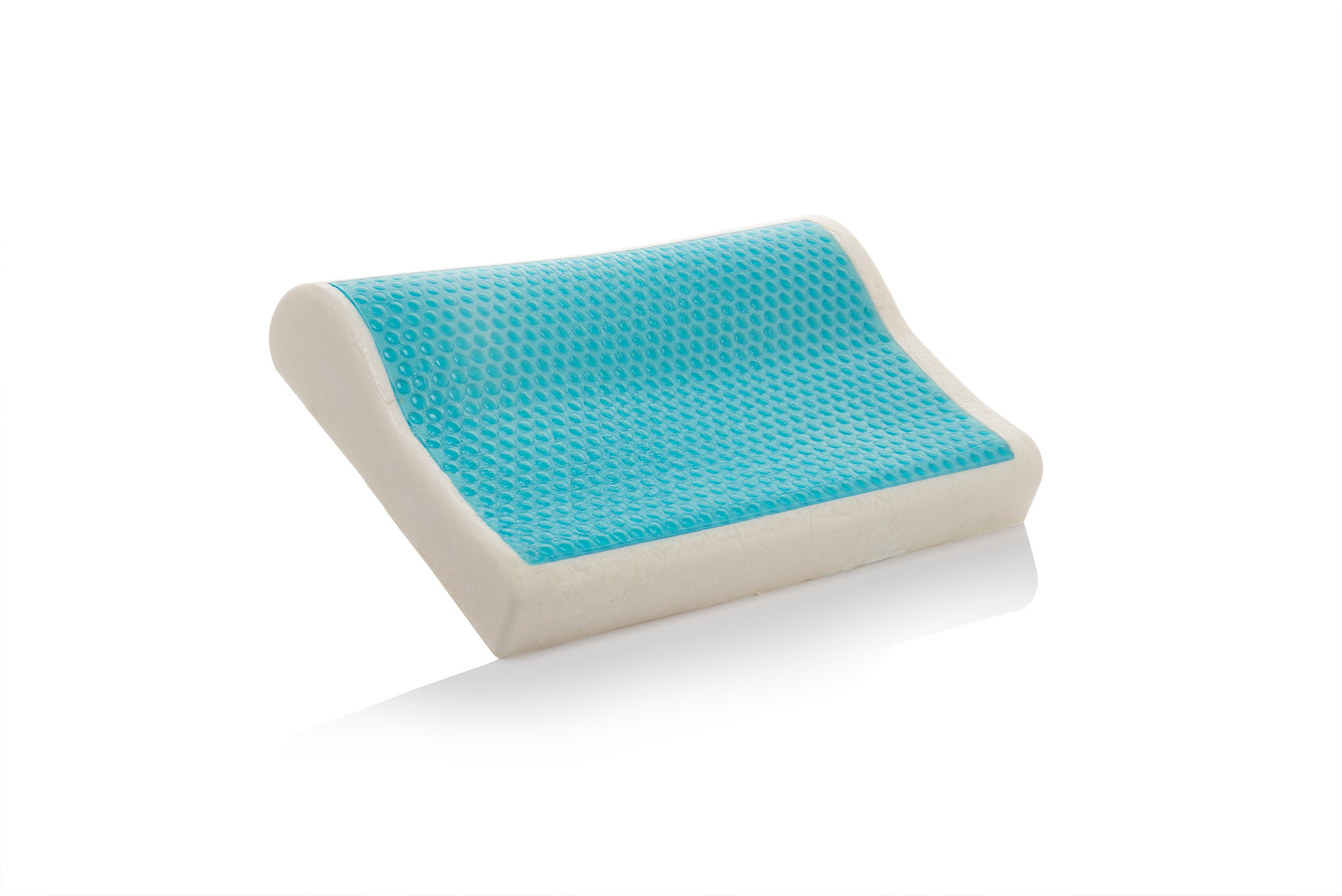 Анатомична мемори възглавница с охлаждащ гел на бял фон