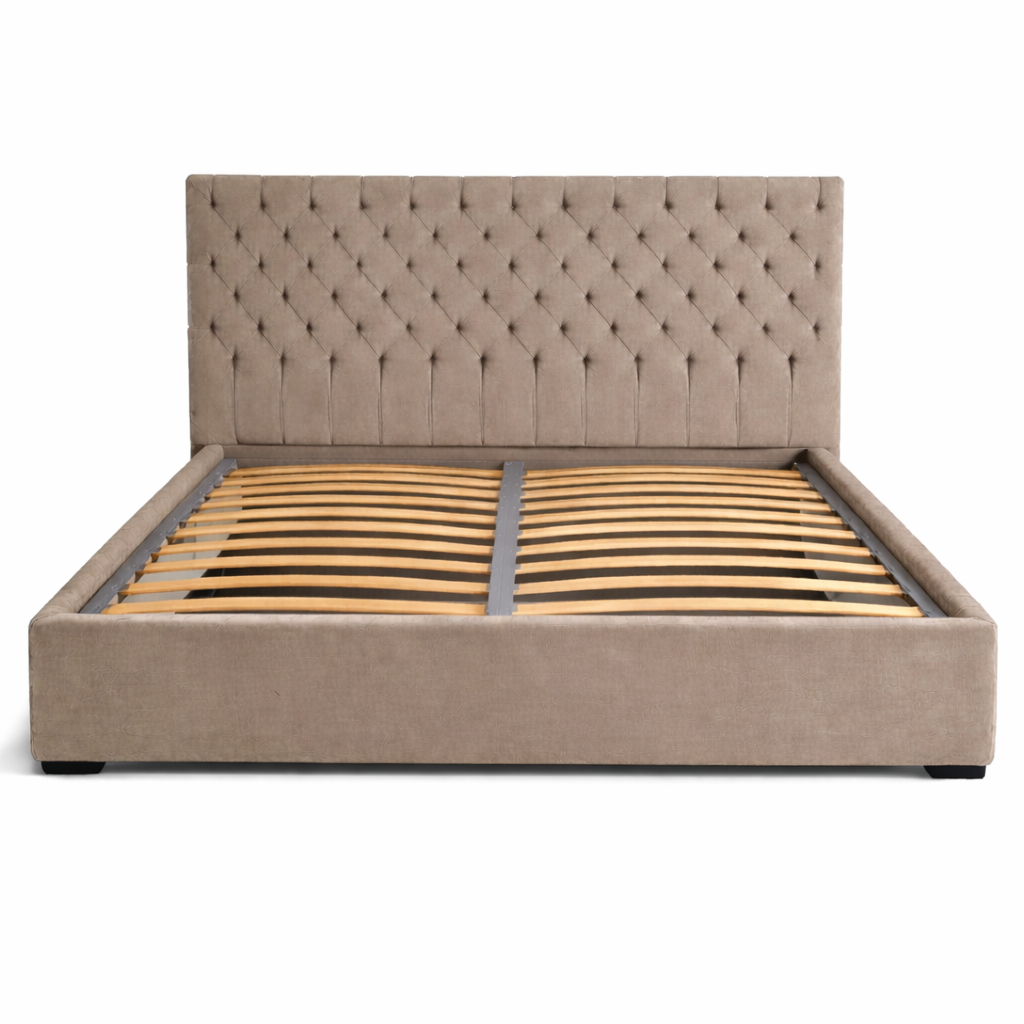 Тапицирано легло в цвят беж с табла и подматрачна рамка  от Sleepmode