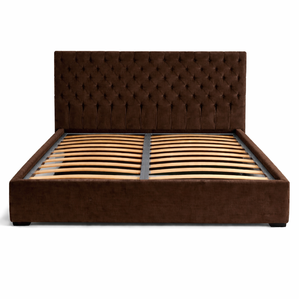 Тапицирано легло в цвят тъмно кафяв с табла и подматрачна рамка  от Sleepmode